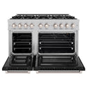 ZLINE 48 in. 6.7 cu. ft. Select Double Oven Gas Range with 8 Burner Cooktop in Satin Stainless Steel with Black Matte Doors, Open Box-Great Condition