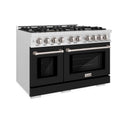 ZLINE 48 in. 6.7 cu. ft. Select Double Oven Gas Range with 8 Burner Cooktop in Satin Stainless Steel with Black Matte Doors (HGRS-BLM-48)