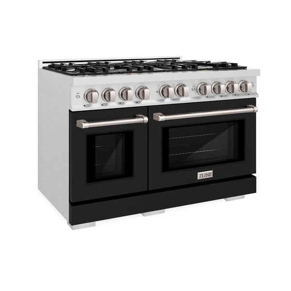 ZLINE 48 in. 6.7 cu. ft. Select Double Oven Gas Range with 8 Burner Cooktop in Satin Stainless Steel with Black Matte Doors (HGRS-BLM-48)