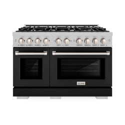 ZLINE 48 in. 6.7 cu. ft. Select Double Oven Dual Fuel Range with 8 Burner Gas Cooktop in Satin Stainless Steel with Black Matte Doors (HDRS-BLM-48)