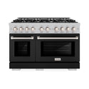 ZLINE 48 in. 6.7 cu. ft. Select Double Oven Dual Fuel Range with 8 Burner Gas Cooktop in Satin Stainless Steel with Black Matte Doors, Open Box-Great Condition