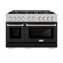 ZLINE 48 in. 6.7 cu. ft. Select Double Oven Dual Fuel Range with 8 Burner Gas Cooktop in Satin Stainless Steel with Black Matte Doors, Open Box-Great Condition