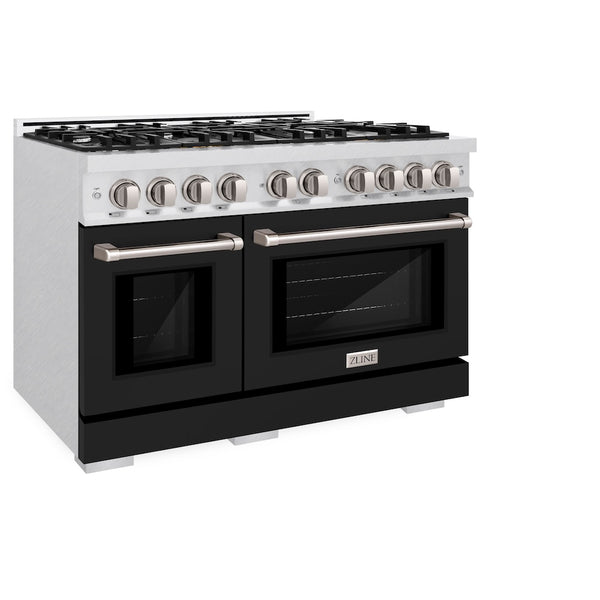 ZLINE 48 in. 6.7 cu. ft. Select Double Oven Dual Fuel Range with 8 Burner Gas Cooktop in Satin Stainless Steel with Black Matte Doors, Open Box-Great Condition