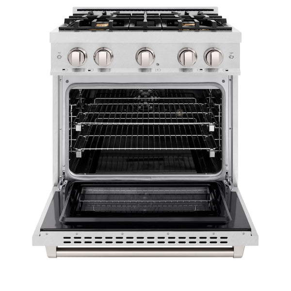 ZLINE 30 in. 4.2 cu. ft. Select Dual Fuel Range with Gas Cooktop and Electric Convection Oven in Satin Stainless Steel with 4 Brass Burners, Open Box-Great Condition