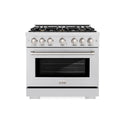 ZLINE 36 in. 5.2 cu. ft. Select Dual Fuel Range with Gas Cooktop and Electric Convection Oven in Satin Stainless Steel with 6 Brass Burners, Open Box-Great Condition