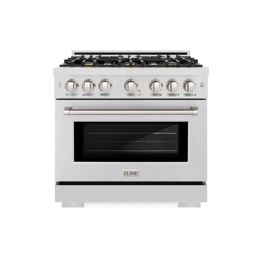 ZLINE 36 in. 5.2 cu. ft. Select Dual Fuel Range with Gas Cooktop and Electric Convection Oven in Satin Stainless Steel with 6 Brass Burners (HDRS-BR-36)