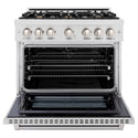 ZLINE 36 in. 5.2 cu. ft. Select Dual Fuel Range with Gas Cooktop and Electric Convection Oven in Satin Stainless Steel with 6 Brass Burners, Open Box-Great Condition