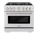 ZLINE 36 in. 5.2 cu. ft. Select Dual Fuel Range with Gas Cooktop and Electric Convection Oven in Satin Stainless Steel with 6 Brass Burners, Open Box-Great Condition