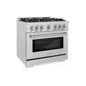 ZLINE 36 in. 5.2 cu. ft. Select Dual Fuel Range with Gas Cooktop and Electric Convection Oven in Satin Stainless Steel with 6 Brass Burners, Open Box-Great Condition