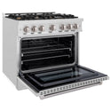 ZLINE 36 in. 5.2 cu. ft. Select Dual Fuel Range with Gas Cooktop and Electric Convection Oven in Satin Stainless Steel with 6 Brass Burners, Open Box-Great Condition