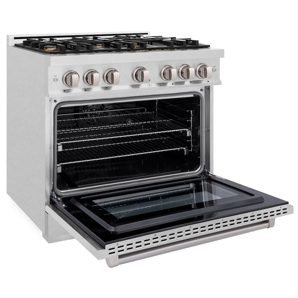 ZLINE 36 in. 5.2 cu. ft. Select Dual Fuel Range with Gas Cooktop and Electric Convection Oven in Satin Stainless Steel with 6 Brass Burners, Open Box-Great Condition