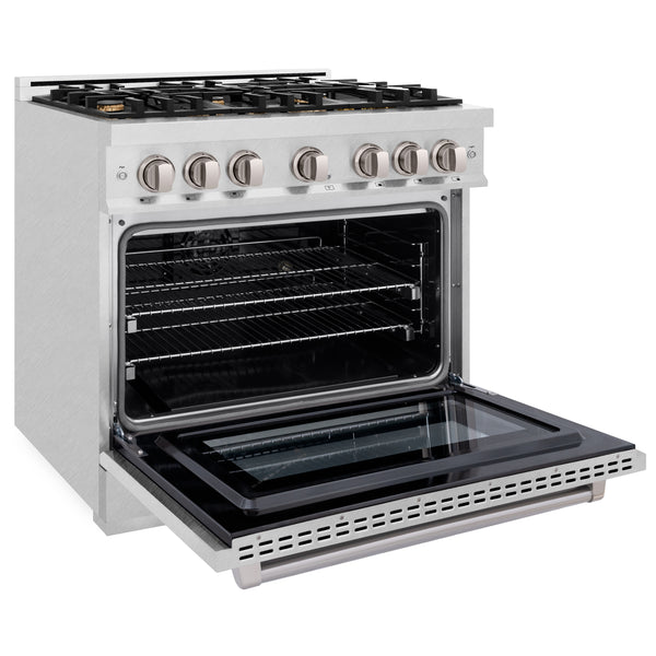 ZLINE 36 in. 5.2 cu. ft. Select Dual Fuel Range with Gas Cooktop and Electric Convection Oven in Satin Stainless Steel with 6 Brass Burners (HDRS-BR-36)