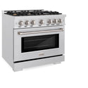 ZLINE 36 in. 5.2 cu. ft. Select Dual Fuel Range with Gas Cooktop and Electric Convection Oven in Satin Stainless Steel with 6 Brass Burners, Open Box-Great Condition