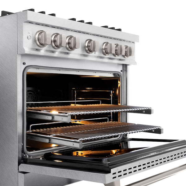 ZLINE 36 in. 5.2 cu. ft. Select Dual Fuel Range with Gas Cooktop and Electric Convection Oven in Satin Stainless Steel with 6 Brass Burners, Open Box-Great Condition