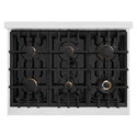 ZLINE 36 in. 5.2 cu. ft. Select Dual Fuel Range with Gas Cooktop and Electric Convection Oven in Satin Stainless Steel with 6 Brass Burners, Open Box-Great Condition