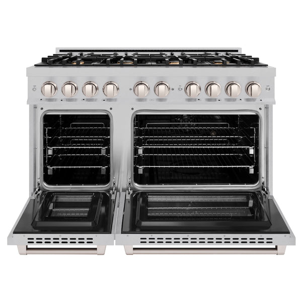 ZLINE 48 in. 6.7 cu. ft. Select Double Oven Dual Fuel Range in Satin Stainless Steel with 8 Brass Burners, Open Box-Great Condition