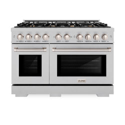 ZLINE 48 in. 6.7 cu. ft. Select Double Oven Dual Fuel Range in Satin Stainless Steel with 8 Brass Burners (HDRS-BR-48)