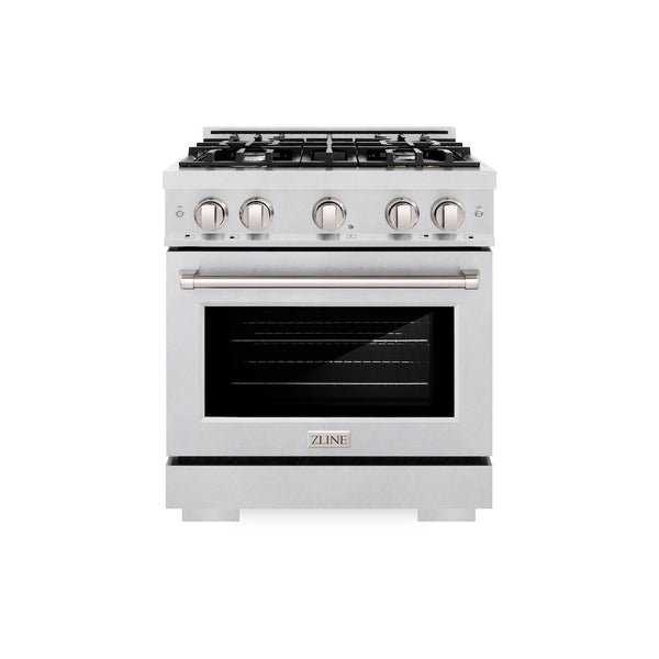 ZLINE 30 in. 4.2 cu. ft. Select Dual Fuel Range with 4 Burner Gas Cooktop and Electric Convection Oven in Satin Stainless Steel, Open Box-Great Condition