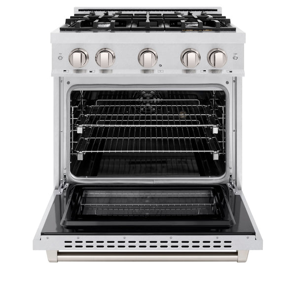 ZLINE 30 in. 4.2 cu. ft. Select Dual Fuel Range with 4 Burner Gas Cooktop and Electric Convection Oven in Satin Stainless Steel, Open Box-Great Condition