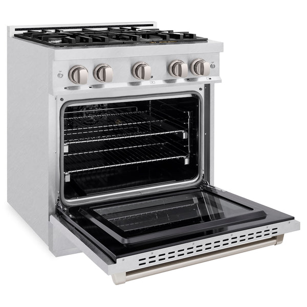 ZLINE 30 in. 4.2 cu. ft. Select Dual Fuel Range with 4 Burner Gas Cooktop and Electric Convection Oven in Satin Stainless Steel, Open Box-Great Condition