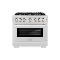 ZLINE 36 in. 5.2 cu. ft. Select Dual Fuel Range with 6 Burner Gas Cooktop and Electric Convection Oven in Satin Stainless Steel (HDRS-36)
