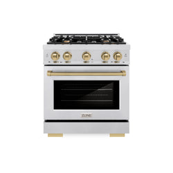 ZLINE Autograph Edition 30 in. 4.2 cu. ft. Select Dual Fuel Range with 4 Burner Gas Cooktop and Electric Convection Oven in Satin Stainless Steel with Champagne Bronze Accents (HDRSZ-30-CB)