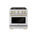 ZLINE Autograph Edition 30 in. 4.2 cu. ft. Select Dual Fuel Range with 4 Burner Gas Cooktop and Electric Convection Oven in Satin Stainless Steel with Champagne Bronze Accents, Open Box-Great Condition