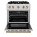 ZLINE Autograph Edition 30 in. 4.2 cu. ft. Select Dual Fuel Range with 4 Burner Gas Cooktop and Electric Convection Oven in Satin Stainless Steel with Champagne Bronze Accents, Open Box-Great Condition