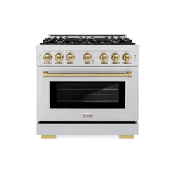 ZLINE Autograph Edition 36 in. 5.2 cu. ft. Select Dual Fuel Range with 6 Burner Gas Cooktop and Electric Convection Oven in Satin Stainless Steel with Champagne Bronze Accents (HDRSZ-36-CB)
