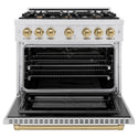 ZLINE Autograph Edition 36 in. 5.2 cu. ft. Select Dual Fuel Range with 6 Burner Gas Cooktop and Electric Convection Oven in Satin Stainless Steel with Champagne Bronze Accents, Open Box-Great Condition