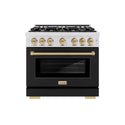 ZLINE Autograph Edition 36 in. 5.2 cu. ft. Select Dual Fuel Range with 6 Burner Gas Cooktop and Electric Convection Oven in Satin Stainless Steel with Black Matte Door and Champagne Bronze Accents, Open Box-Great Condition