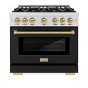 ZLINE Autograph Edition 36 in. 5.2 cu. ft. Select Dual Fuel Range with 6 Burner Gas Cooktop and Electric Convection Oven in Satin Stainless Steel with Black Matte Door and Champagne Bronze Accents (HDRSZ-BLM-36-CB)
