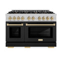 ZLINE Autograph Edition 48 in. 6.7 cu. ft. Select Double Oven Dual Fuel Range with 8 Burner Gas Cooktop in Satin Stainless Steel with Black Matte Doors and Champagne Bronze Accents, Open Box-Great Condition