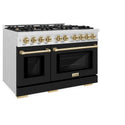 ZLINE Autograph Edition 48 in. 6.7 cu. ft. Select Double Oven Dual Fuel Range with 8 Burner Gas Cooktop in Satin Stainless Steel with Black Matte Doors and Champagne Bronze Accents (HDRSZ-BLM-48-CB)