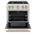 ZLINE Autograph Edition 30 in. 4.2 cu. ft. Select Dual Fuel Range with 4 Burner Gas Cooktop and Electric Convection Oven in Satin Stainless Steel with White Matte Door and Champagne Bronze Accents, Open Box-Great Condition