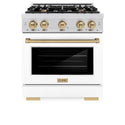 ZLINE Autograph Edition 30 in. 4.2 cu. ft. Select Dual Fuel Range with 4 Burner Gas Cooktop and Electric Convection Oven in Satin Stainless Steel with White Matte Door and Champagne Bronze Accents, Open Box-Great Condition