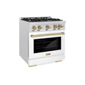 ZLINE Autograph Edition 30 in. 4.2 cu. ft. Select Dual Fuel Range with 4 Burner Gas Cooktop and Electric Convection Oven in Satin Stainless Steel with White Matte Door and Champagne Bronze Accents, Open Box-Great Condition