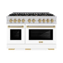 ZLINE Autograph Edition 48 in. 6.7 cu. ft. Select Double Oven Dual Fuel Range with 8 Burner Gas Cooktop in Satin Stainless Steel with White Matte Doors and Champagne Bronze Accents, Open Box-Great Condition