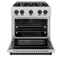 ZLINE Autograph Edition 30 in. 4.2 cu. ft. Select Dual Fuel Range with 4 Burner Gas Cooktop and Electric Convection Oven in Satin Stainless Steel with Matte Black Accents, Open Box-Great Condition