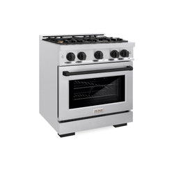 ZLINE Autograph Edition 30 in. 4.2 cu. ft. Select Dual Fuel Range with 4 Burner Gas Cooktop and Electric Convection Oven in Satin Stainless Steel with Matte Black Accents, Open Box-Great Condition