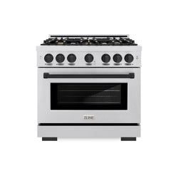 ZLINE Autograph Edition 36 in. 5.2 cu. ft. Select Dual Fuel Range with 6 Burner Gas Cooktop and Electric Convection Oven in Satin Stainless Steel with Matte Black Accents (HDRSZ-36-MB)