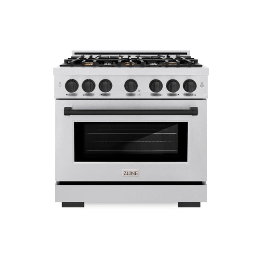 ZLINE Autograph Edition 36 in. 5.2 cu. ft. Select Dual Fuel Range with 6 Burner Gas Cooktop and Electric Convection Oven in Satin Stainless Steel with Matte Black Accents (HDRSZ-36-MB)