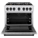 ZLINE Autograph Edition 36 in. 5.2 cu. ft. Select Dual Fuel Range with 6 Burner Gas Cooktop and Electric Convection Oven in Satin Stainless Steel with Matte Black Accents, Open Box-Great Condition