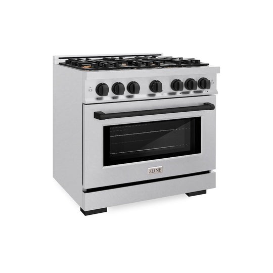 ZLINE Autograph Edition 36 in. 5.2 cu. ft. Select Dual Fuel Range with 6 Burner Gas Cooktop and Electric Convection Oven in Satin Stainless Steel with Matte Black Accents, Open Box-Great Condition