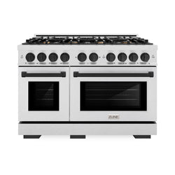 ZLINE Autograph Edition 48 in. 6.7 cu. ft. Select Double Oven Dual Fuel Range with 8 Burner Gas Cooktop in Satin Stainless Steel and Matte Black Accents (HDRSZ-48-MB)