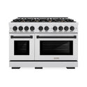 ZLINE Autograph Edition 48 in. 6.7 cu. ft. Select Double Oven Dual Fuel Range with 8 Burner Gas Cooktop in Satin Stainless Steel and Matte Black Accents, Open Box-Great Condition