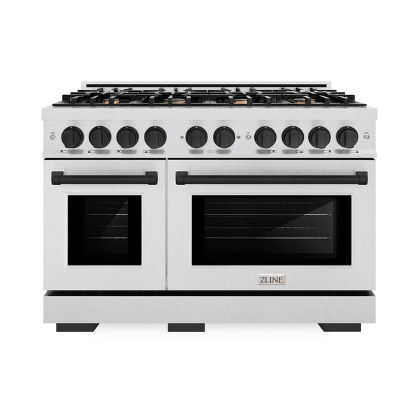 ZLINE Autograph Edition 48 in. 6.7 cu. ft. Select Double Oven Dual Fuel Range with 8 Burner Gas Cooktop in Satin Stainless Steel and Matte Black Accents, Open Box-Great Condition