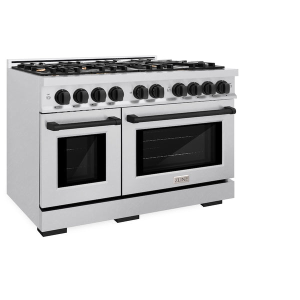 ZLINE Autograph Edition 48 in. 6.7 cu. ft. Select Double Oven Dual Fuel Range with 8 Burner Gas Cooktop in Satin Stainless Steel and Matte Black Accents, Open Box-Great Condition