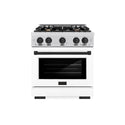 ZLINE Autograph Edition 30 in. 4.2 cu. ft. Select Dual Fuel Range with 4 Burner Gas Cooktop and Electric Convection Oven in Satin Stainless Steel with White Matte Door and Matte Black Accents, Open Box-Great Condition