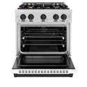 ZLINE Autograph Edition 30 in. 4.2 cu. ft. Select Dual Fuel Range with 4 Burner Gas Cooktop and Electric Convection Oven in Satin Stainless Steel with White Matte Door and Matte Black Accents (HDRSZ-WM-30-MB)